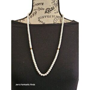 Monet Signed White & Gold Toned Beaded Necklace 28"